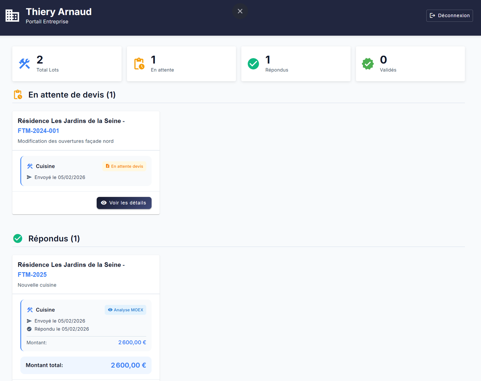 Vue détaillée du suivi financier d'un projet